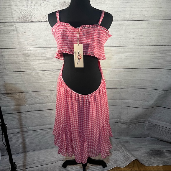 Bee Gee Pink Gingham NWT Sundress backless - Picture 4 of 9